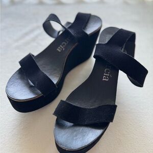 Pedro Garcia Black Wedge Sandals